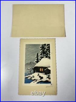 Vintage Hasui Kawase Japanese Woodblock Print Titled Snowy Cottage Rare