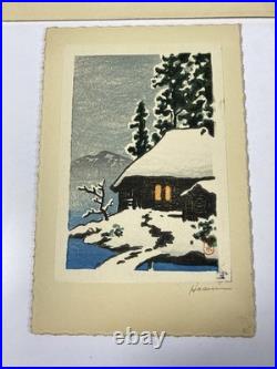 Vintage Hasui Kawase Japanese Woodblock Print Titled Snowy Cottage Rare