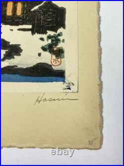 Vintage Hasui Kawase Japanese Woodblock Print Titled Snowy Cottage Rare
