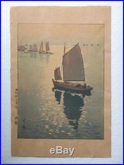 Vintage Hiroshi Yoshida Japanese Woodblock Print Calm Wind 1930's Signed
