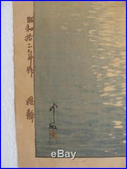 Vintage Hiroshi Yoshida Japanese Woodblock Print Calm Wind 1930's Signed