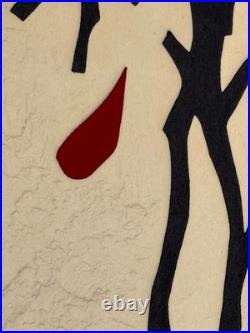 Vintage Japanese Embossed Woodblock Print by Haku Maki  Poem 70-5