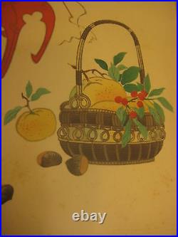 Vintage Japanese Takeshita Kinu Uchida Woodblock Fruits Basket Bowl Framed Print