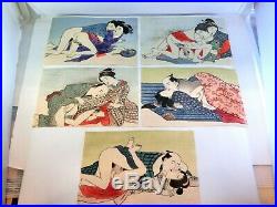 Vintage Japanese UKIYOE Wood Block print SHUNGA Set of 5 Free Shipping