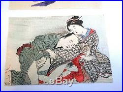 Vintage Japanese UKIYOE Wood Block print SHUNGA Set of 5 Free Shipping
