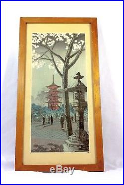 Vintage Japanese Wood Block Print with Mountains