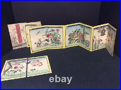 Vintage Japanese Woodblock Print Accordian Book-(12 Prints)