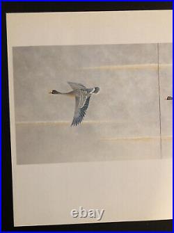 Vintage Japanese Woodblock Print Atsuyuki Uemura Wild Goose 14 3/8X10 1/8 in
