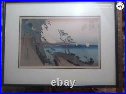 Vintage Japanese Woodblock Print Hiroshige Satta Peak Yui Mine Tokaido 14 x 9