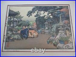 Vintage Japanese Woodblock Print Stone Lanterns Garden Toshi Yoshida Landscape