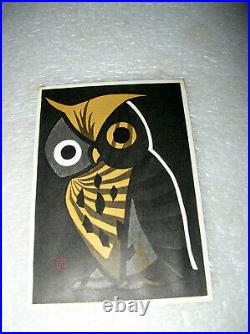 Vintage Kaoru Kawano Woodblock Print Of An Owl