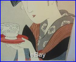 Vintage Kitagawa UTAMARO Japanese Woodblock Print Okita Geisha Tea Asian
