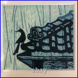 Vintage Sekino Junichiro Pencil Japanese Small Woodblock Print Rainfall