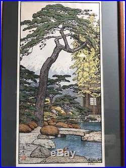 Vintage Toshi Yoshida Japanese Woodblock Pine Tree Friendly Garden Pencil Signed