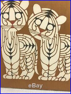 Vtg. 1960s Japanese Mikumo Woodblock Tiger Hand Print-hanga Gallery Kyoto Japan