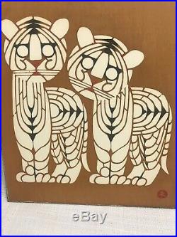 Vtg. 1960s Japanese Mikumo Woodblock Tiger Hand Print-hanga Gallery Kyoto Japan