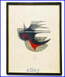 Vtg 1966 Signed Fumio Fujita Abstract Japanese Artist Proof Woodblock Print