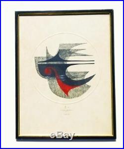 Vtg 1966 Signed Fumio Fujita Abstract Japanese Artist Proof Woodblock Print