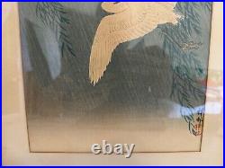 Vtg Antique Japanese Ohara Koson Hoson Woodblock Print Two Egrets & Willow Tree