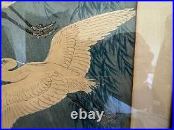 Vtg Antique Japanese Ohara Koson Hoson Woodblock Print Two Egrets & Willow Tree