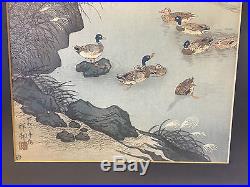 Vtg Antique Ohara Koson Shoson Japanese Woodblock Print Ducks in a Pond Autumn
