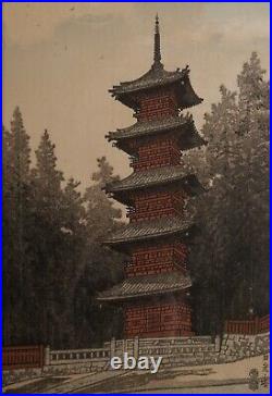 Vtg Framed Japanese Woodblock Print Eiichi Kotozuka NIKKO Toshogu Shrine 16x22