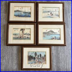 Vtg Framed Utagawa Hiroshige Japanese Woodblock Print Set Of 5
