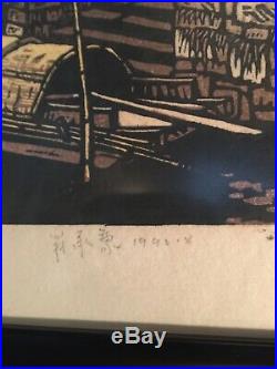 Vtg Japanese Woodblock Print Signed Numbered Framed Canal House Scene