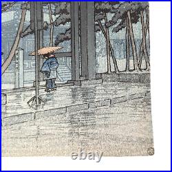 Vtg Kawase Hasui Japanese Woodblock Print Zentsu Ji Temple Rain Raining Signed