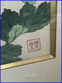 Vtg Lot 2 Ukiyo-E Woodblock Print Blue Iris Chrysanthemums Bamboo Frame Japan