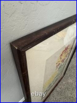 Vtg Lot 2 Ukiyo-E Woodblock Print Blue Iris Chrysanthemums Bamboo Frame Japan