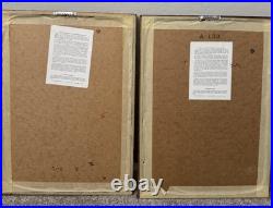 Vtg Lot 2 Ukiyo-E Woodblock Print Blue Iris Chrysanthemums Bamboo Frame Japan