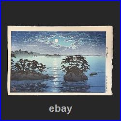 WB Hasui Kawase Japanese Woodblock Prints Antique Ukiyo-e Moon Sea Twin island