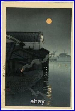 WB Hasui Kawase Japanese Woodblock Prints Asian Antique Meiji Ukiyo-e Moon Pond