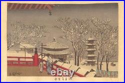 WB Kobayashi Kiyochika Japanese Woodblock Prints Sensoji Temple Snowscape Meiji