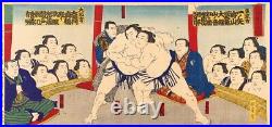 WB Yasuji (Tankei) Japanese Woodblock Prints Asian Antique Sumo Match 1889s
