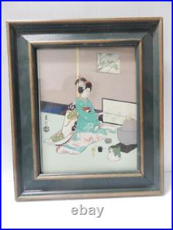 Wood Block Print Antique Vintage Japan Japanese Geisha Maiko Orig Frame+glass