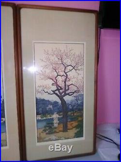 Woodblock Print, PLUM TREE by Toshi Yoshida, Part of Triptych, Teak Frame, Japan