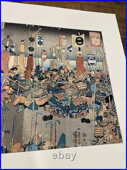 Woodblock Print Utagawa Kuniyoshi Ashikaga Fleet Sailing Into Attack Nitta