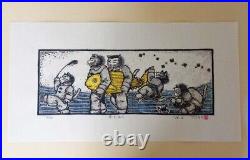 Woodblock print? Spring Walk? Printmaker Fuhito Fujimiya Cat picture