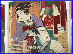 Y0918 PAINTING Woodblock print Set of 3 Kabuki Japanese antique artwork