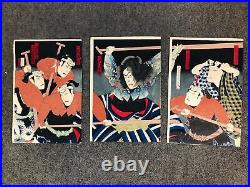 Y6422 WOODBLOCK PRINT Kunichika triptych actor Kabuki Japan Ukiyoe antique art