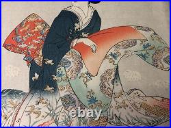 Y7855 WOODBLOCK PRINT Chikanobu triptych beautiful woman Japan Ukiyoe antique