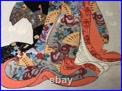 Y7855 WOODBLOCK PRINT Chikanobu triptych beautiful woman Japan Ukiyoe antique