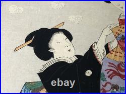 Y7855 WOODBLOCK PRINT Chikanobu triptych beautiful woman Japan Ukiyoe antique