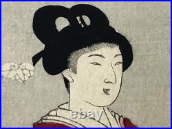 Y7855 WOODBLOCK PRINT Chikanobu triptych beautiful woman Japan Ukiyoe antique