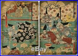 YOSHIIKU ORIG Japanese Woodblock Diptych Print Samurai