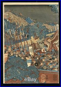 YOSHIKADO Orig EDO era JAPANESE Triptych Woodblock Print Famous Generals