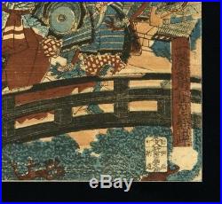 YOSHIKADO Orig EDO era JAPANESE Triptych Woodblock Print Famous Generals