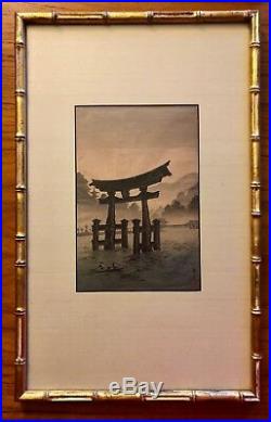 YOSHIMUNE ARAI, TORII AT MIYAJIMA. Framed Shin hanga Japanese Woodblock Print